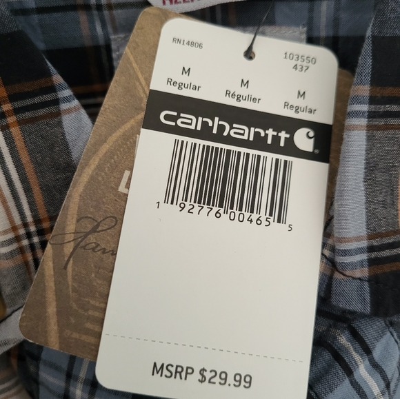 Carhartt Men Essential Button Down Relaxed Fit Short Sleeve Plaid Shirt  Medium - Picture 7 of 8
